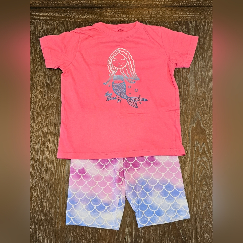 Pink Mermaid T-Shirt and Scallop Shorts Set 6X